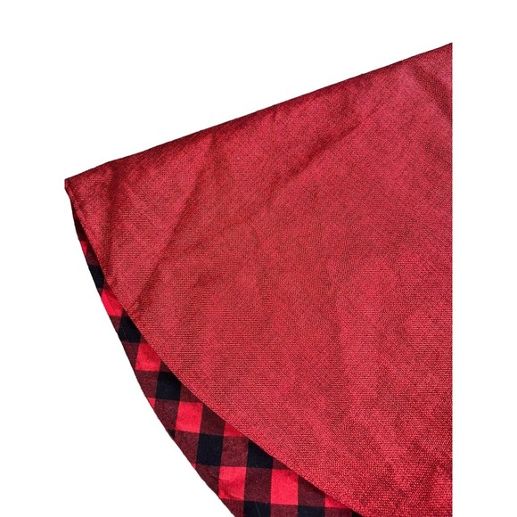 Christmas Tree Skirt 53in Xmas Tree Skirt Red Black Buffalo Plaid Reversible - Picture 10 of 10